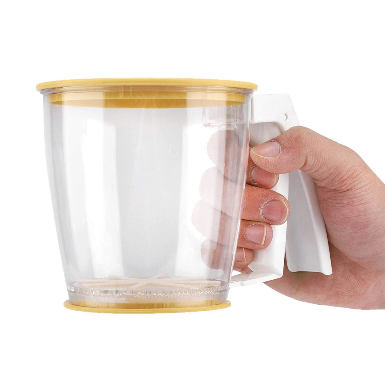 Hand Held Flour Sifter with Lid, Plastic Squeeze Design, White and Yellow, Fr...