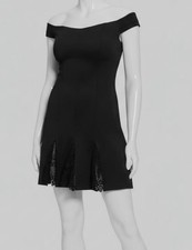 Guess Women's Black Off-the-Shoulder Lace-Trim Fit & Flare Dress Size: 14