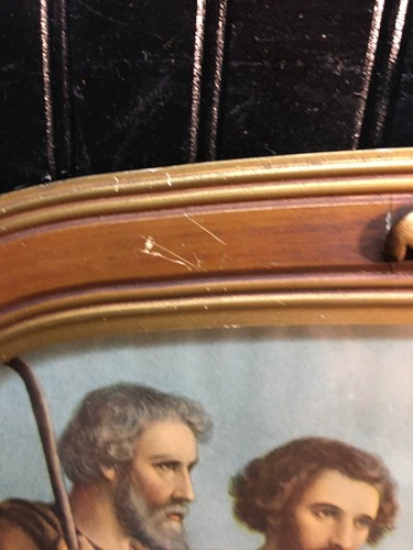 Vintage Jesus Mary Disciples in Wheat Field Carved Oval Wood Floral Frame 22in - Picture 3 of 5