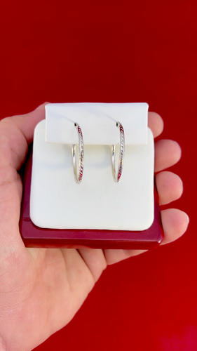 14k White Gold Hoops With Diamond Cut - Video 1 of 1