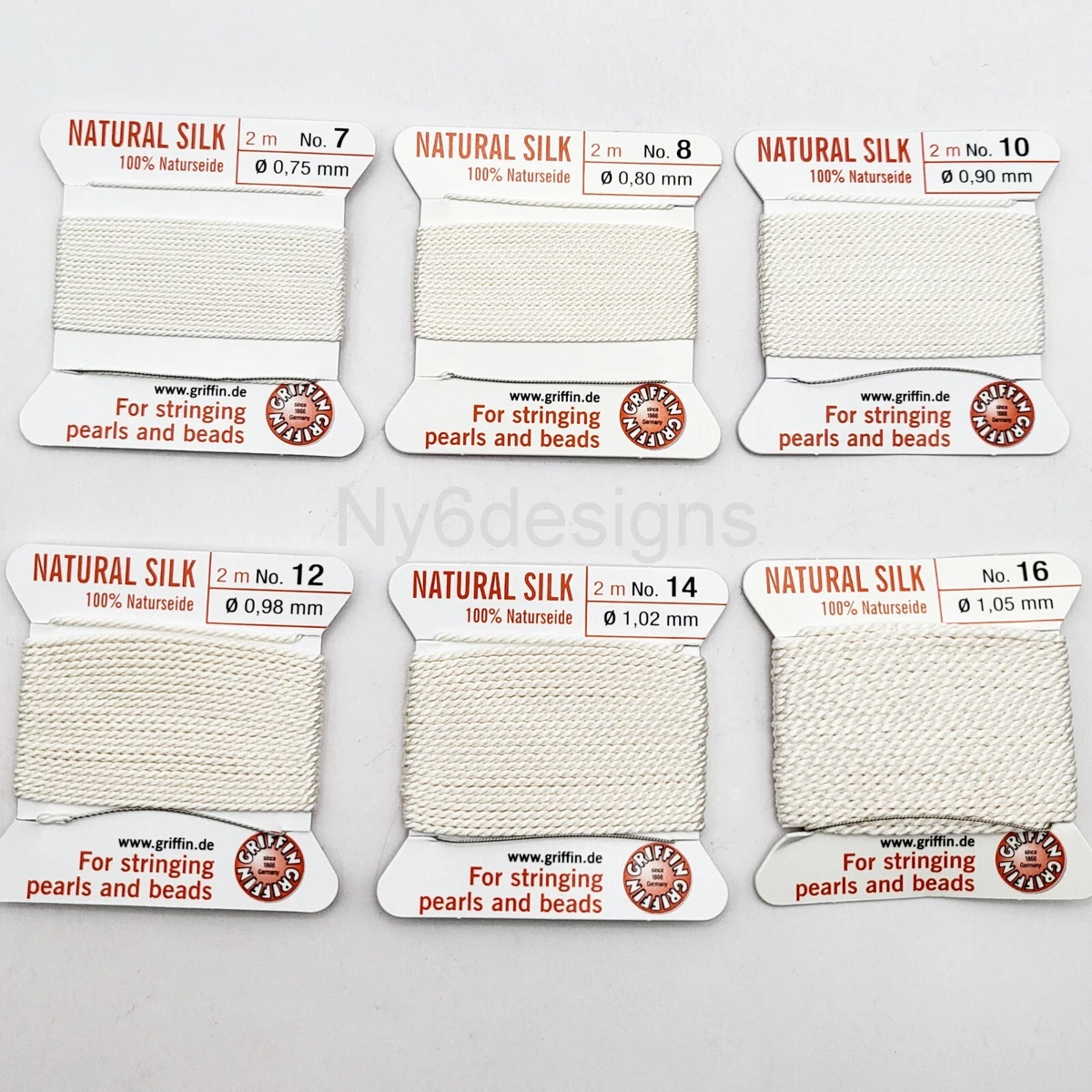 Real Silk Thread Needle White / Black 2m Size 0-16 Pearl Stringing Cord Germany