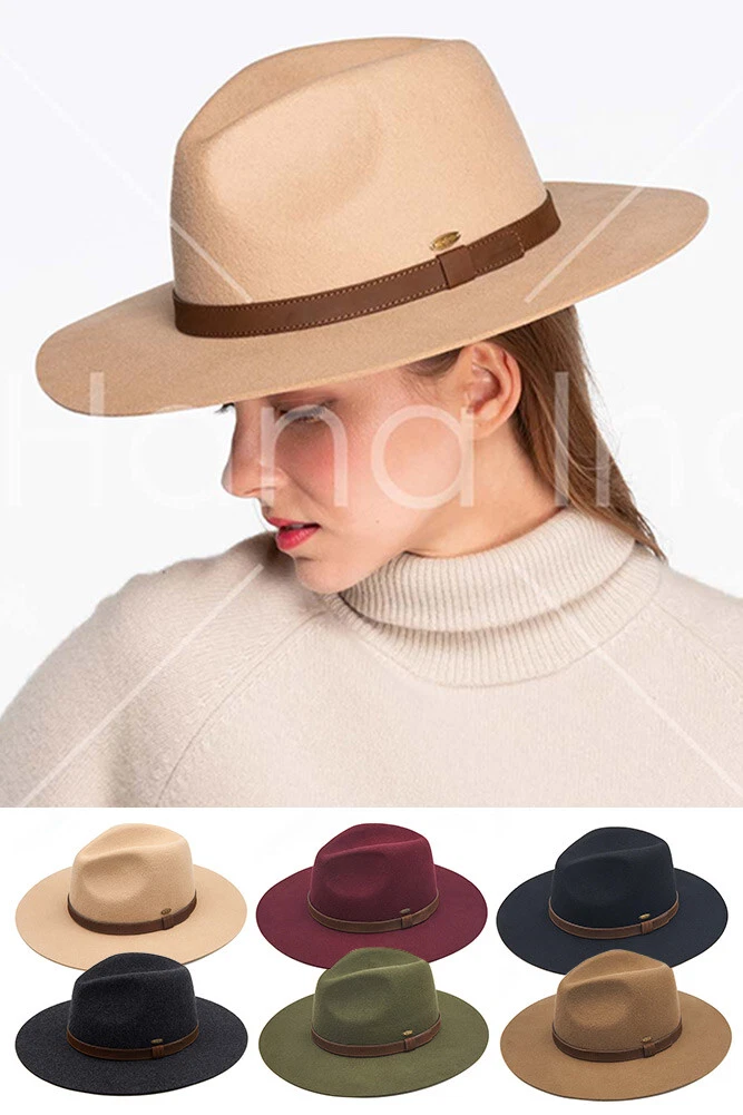 C.C Women's classic soft wool felt panama dress hat with leather strap band trim