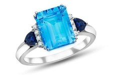 Lab-Created Blue Topaz Sapphire Ring in Sterling Silver with CZ Accents
