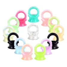 Pair Ultra Thin Silicone Ear Plugs Glitter/Glow in the Dark Tunnels Gauge Eyelet