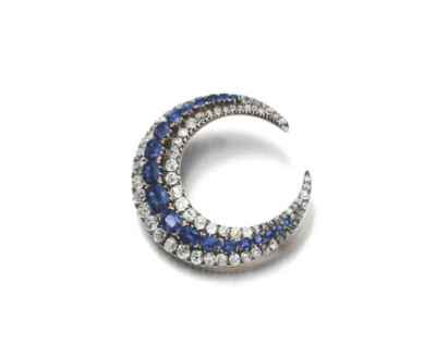 Crescent Moon Set With Blue Sapphires & Lab-Created Diamonds Antique ...