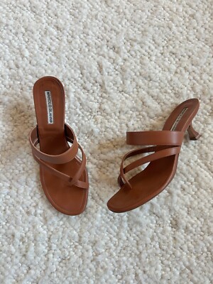 Manolo Blahnik Susa 50 Leather Sandals Size 37.5 Brown | eBay