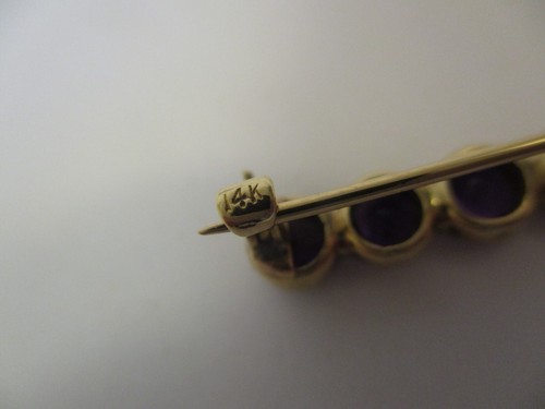 Antique Vintage 1912 14K Yellow Gold Amethyst Bar Pin Brooch 7 Stone - Picture 7 of 9