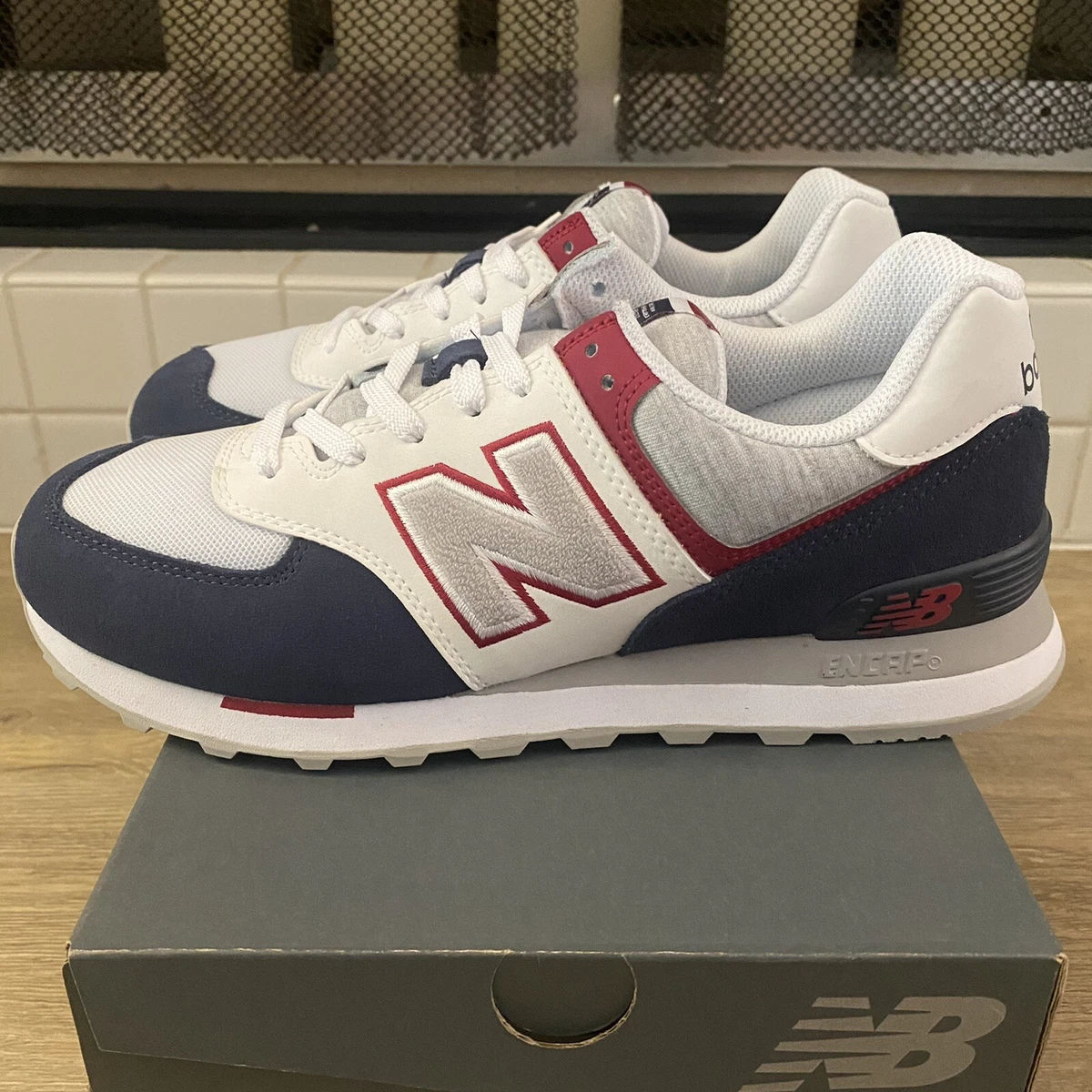 New balance clearance 574 red white