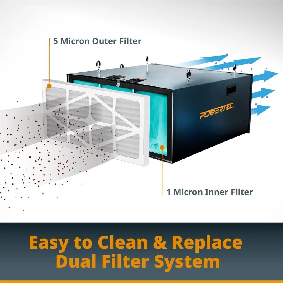 Paquete de 2 filtros de aire interiores para sistema de filtración de aire POWERTEC AF1044, 1 micra Foto 3 de 4
