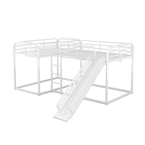 Full and Twin Size L-Shaped Bunk Bed with Slide and Short Ladder For Home School - Picture 33 of 34