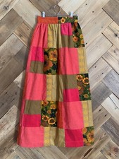 Vintage 60s Patchwork High Waist Maxi Skirt Hippie Boho Tapestry Floral Small