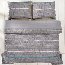 NIP VHC Brands Petticoat Ruched Ruffled Gray Queen Quilt Set 3pc