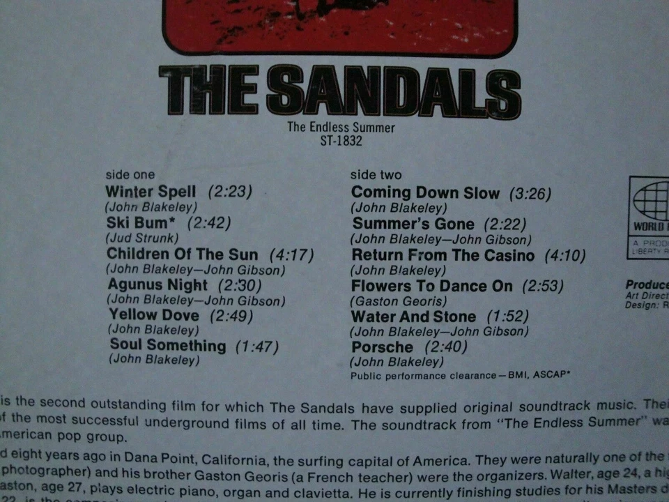 THE SANDALS "THE LAST OF THE SKI BUMS" SOUNDTRACK 1969 WORLD PACIFIC WPS-21884 Foto 3 de 4