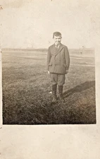 Vintage Real Photo Postcard Young Boy Outstanding in his Field