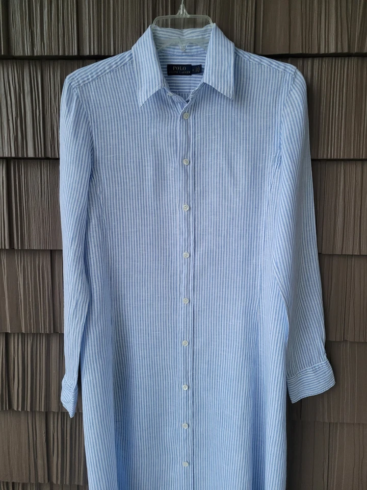 Polo Ralph Lauren Shirt Dress Womens Size 6 Blue Striped Long Sleeve Button Up - Image 2 of 4
