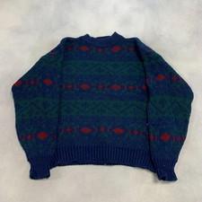 Vintage Abstract Knitted Jumper Patterned Grandad Chunky Knit Sweater Men's L