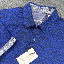 Robert Graham Shirt Mens Medium Blue Bayview Jacquard Floral Flip Cuff NWT