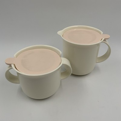 Tupperware Sugar Bowl & Creamer White Beige Peach Pink Snap Lid Classic 80s 90s