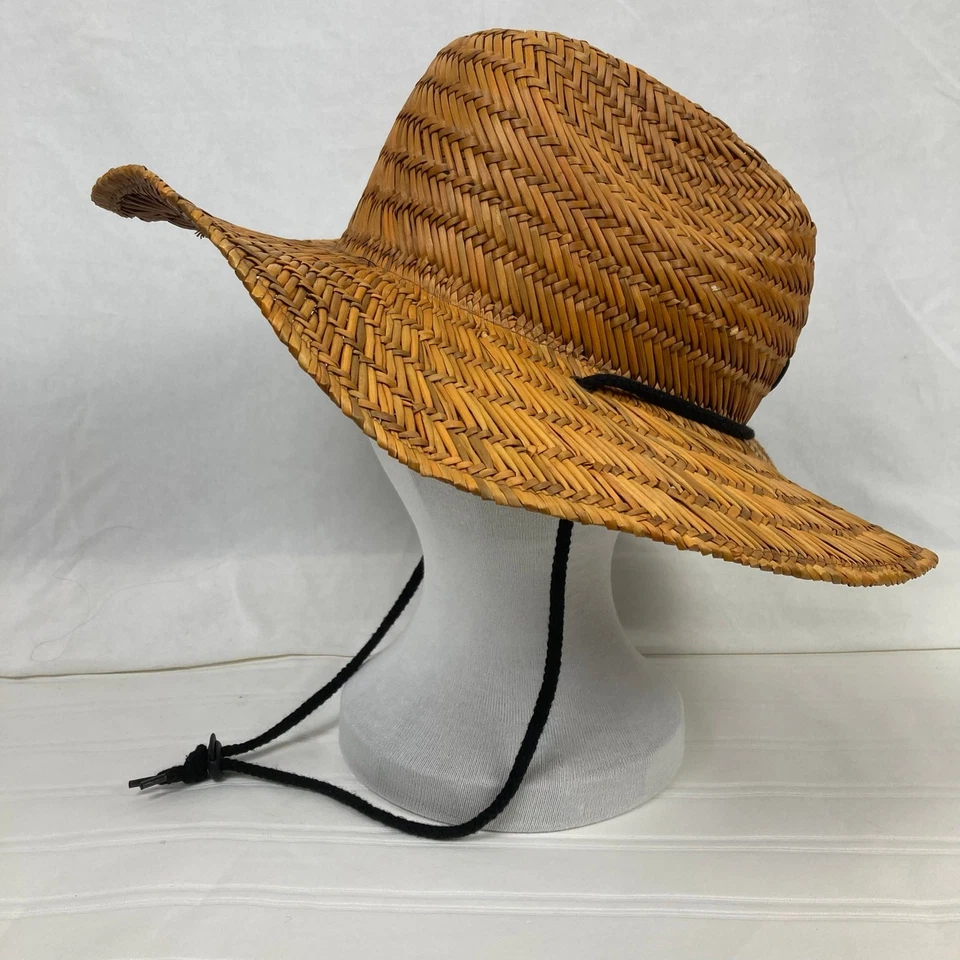 Sombrero de salvavidas de paja Billabong Tides para hombre marrón pasto marino ala ancha correa para la barbilla sol Foto 3 de 4