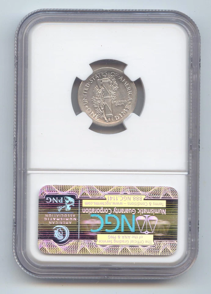 1944 Mercury Dime Error, Broadstruck, NGC AU Details - Image 2 of 2
