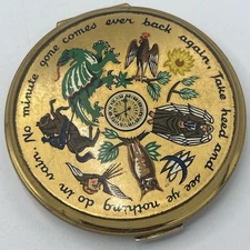 Vtg Stratton England Liberty Clock Allegorical Scene Compact Mirror Powder