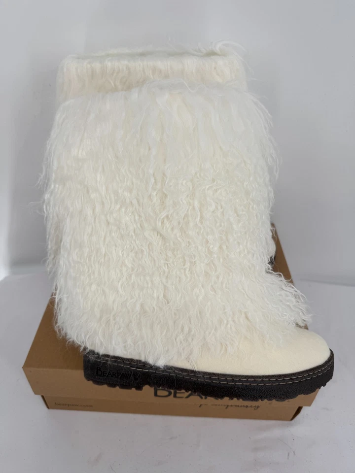 NWT BEARPAW Canada Boetis II White Mongolian Fur Sheepskin Wool Boots Sz 9 M - Image 4 of 4