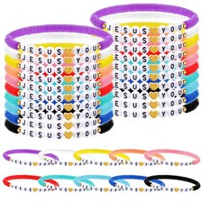 Landical 30 Pcs Jesus Loves You Bracelets about 7.3 inches/ 18.5 cm, Rainbow
