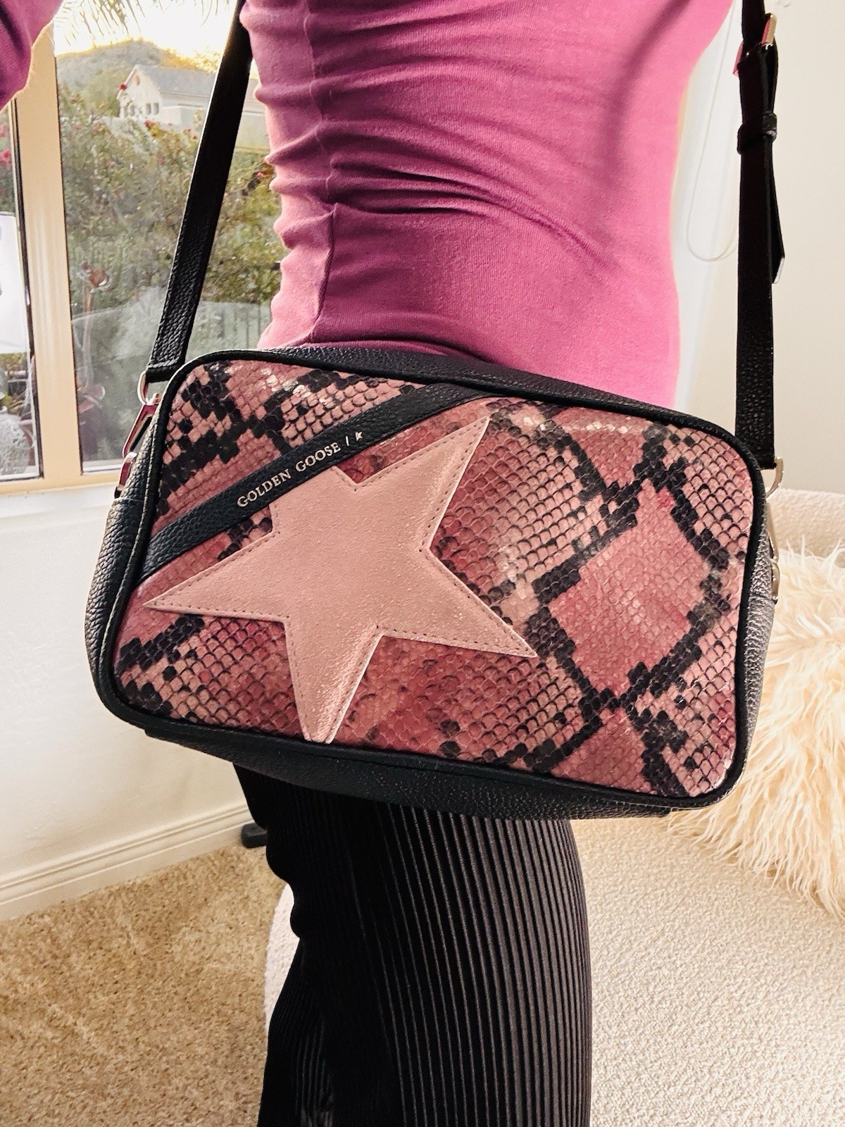 Golden Goose Pink Black Python Star Shoulder Bag … - image 15