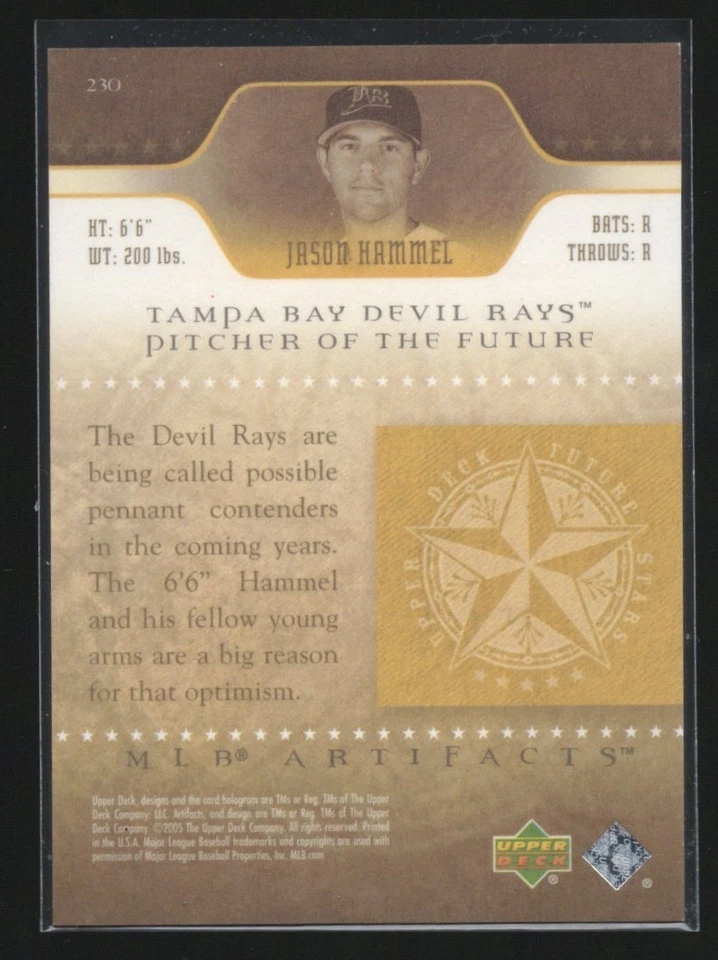 2005 Artifacts Rainbow Red /50 Jason Hammel FS Rookie #230 Rays Upper Deck SP RC - Image 2 of 3