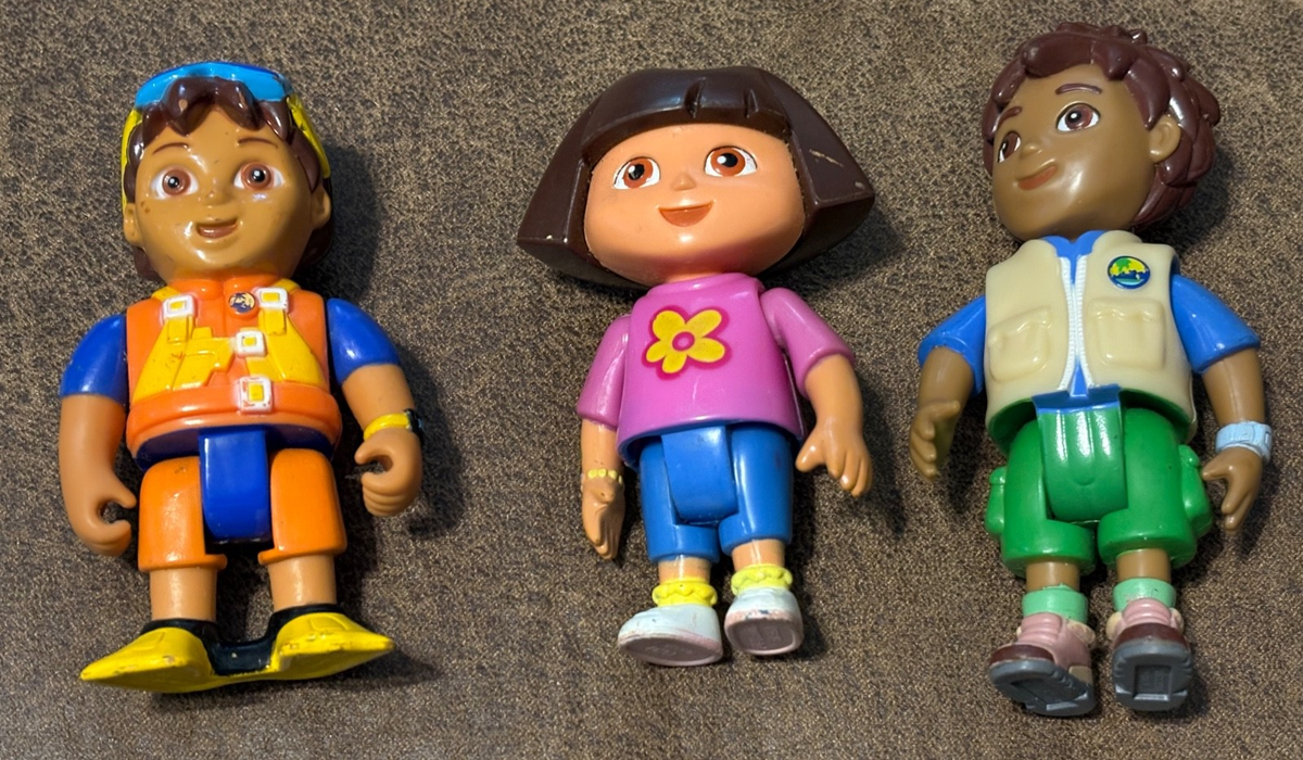 Vintage (3) DORA THE EXPLORER & DIEGO Dollhouse Posable Figures