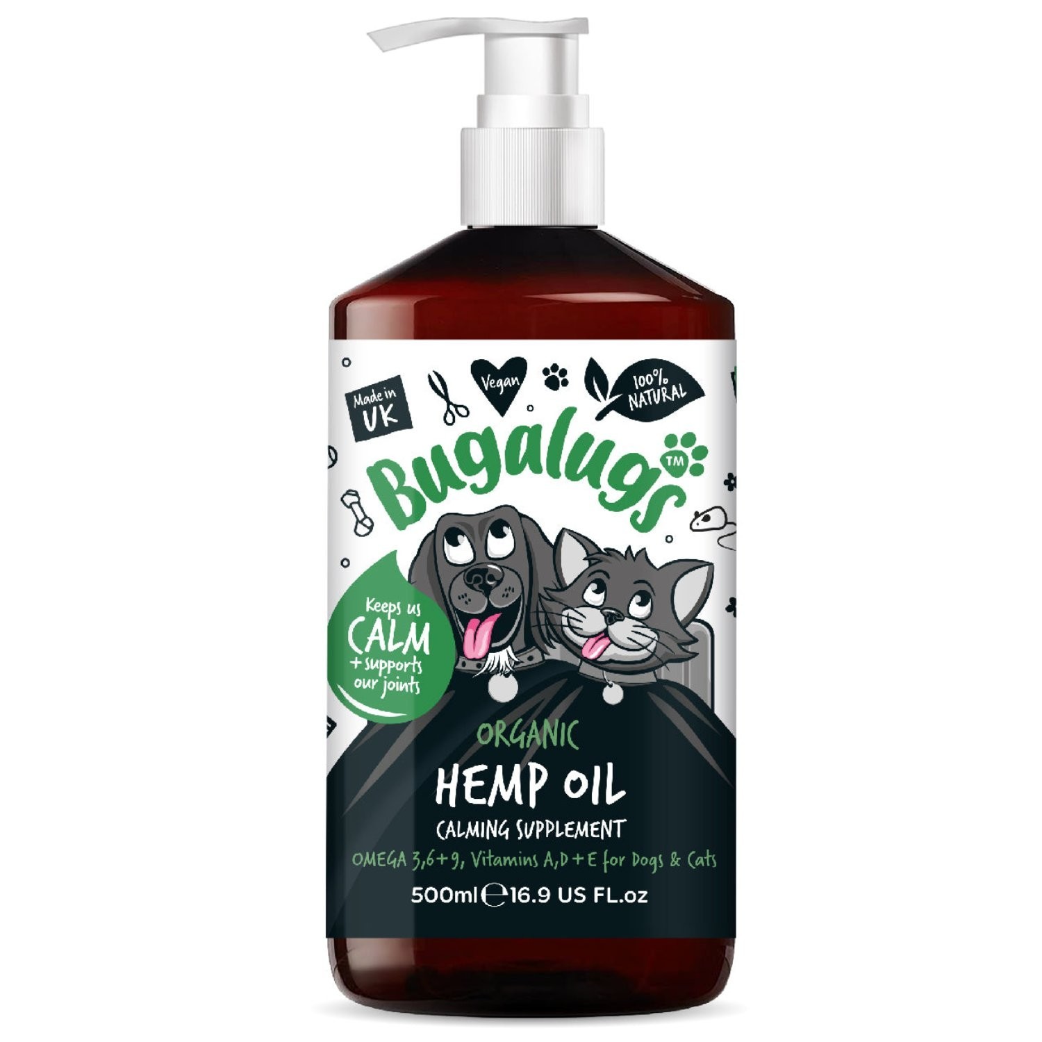Bugalugs Dog Hemp Oil Organic Natural Calming Anxiety Stress Relief Dog Cats Pet