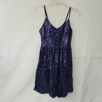 Devlin Navy Blue Sequin V Neck Spaghetti Strap Dress Women's Medium Dance Prom