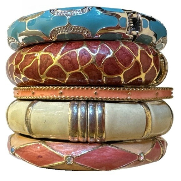 Vintage Cuff Bangle Bracelet Braclets Set Enamel … - image 1