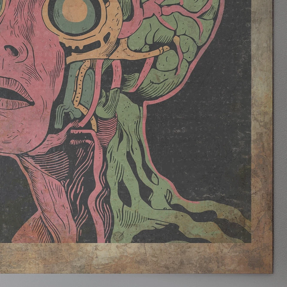 Vintage ZOMBIE BRAINS Wall Art, Scary Horror Dead Decor, Ghoul Halloween Poster - Image 3 of 4