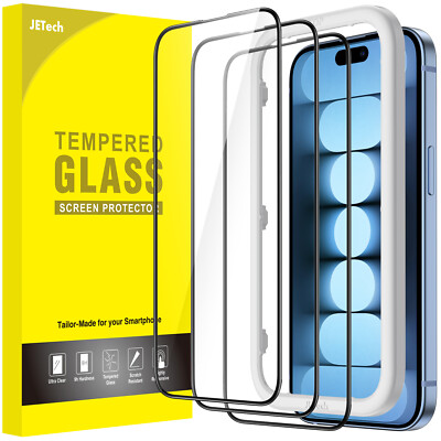 JETech Full Coverage Screen Protector for iPhone 15/15pro/15Plus/15Promax 3-Pack