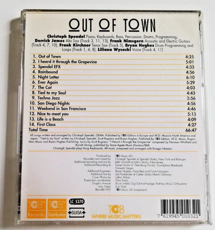 Christoph Spendel – Out Of Town - TCB 01032 - TCB Records - 1995 - #CDA280 - Bild 4 von 4
