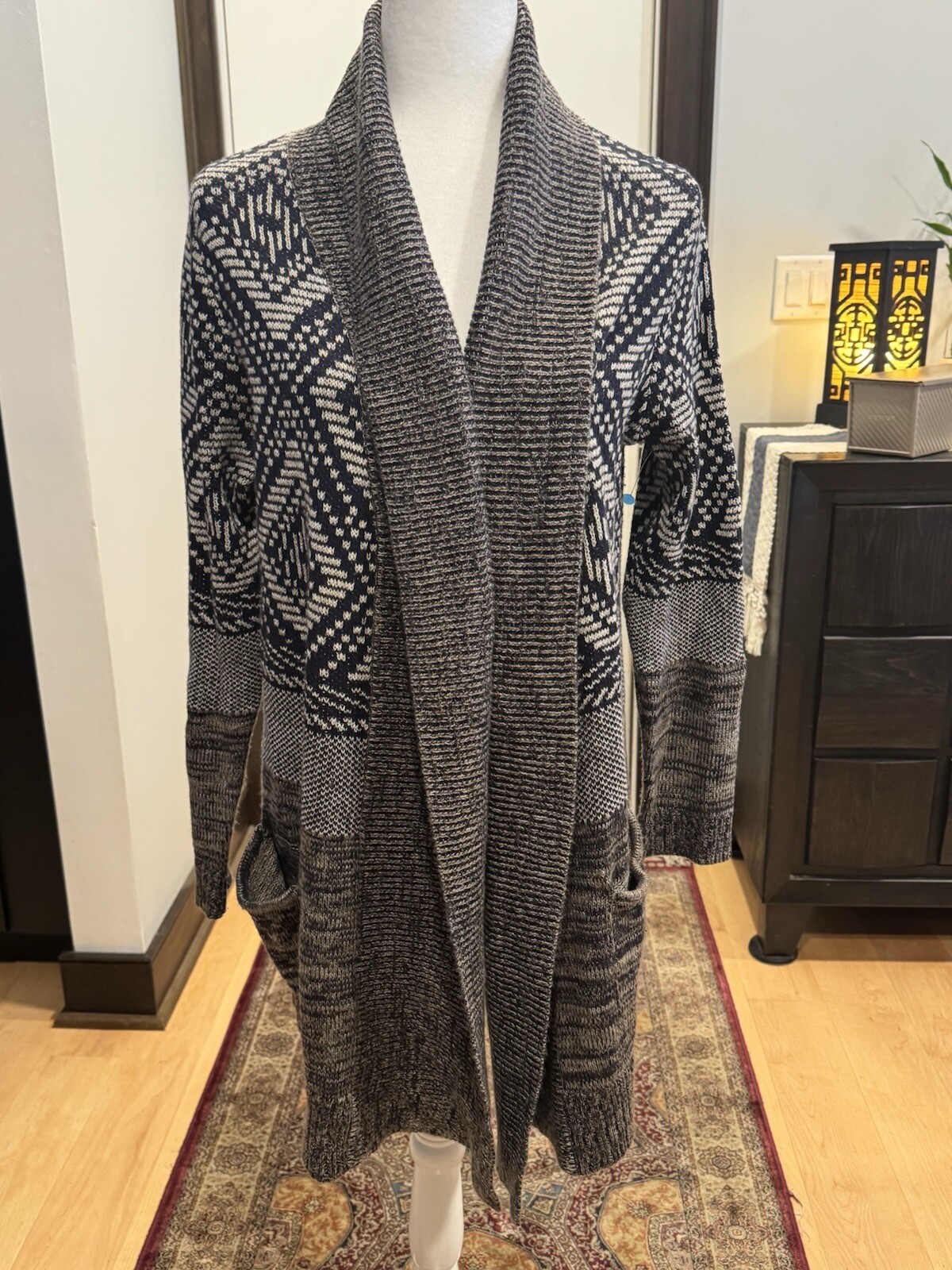 Boho Honey Punch Long Open Duster Cardigan in Medium Gray with Pockets