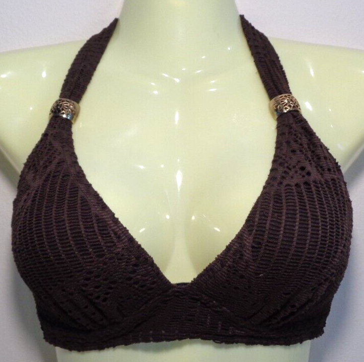 Coco Reef Size 32C 34C Cup HALTER BRA Brown Crochet New Bikini - Main Image