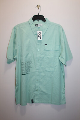 LRG MENS CASUAL BUTTON-UP SHIRT 100% COTTON SHORT SLEEVE LIGHT GREEN SIZE L  XL