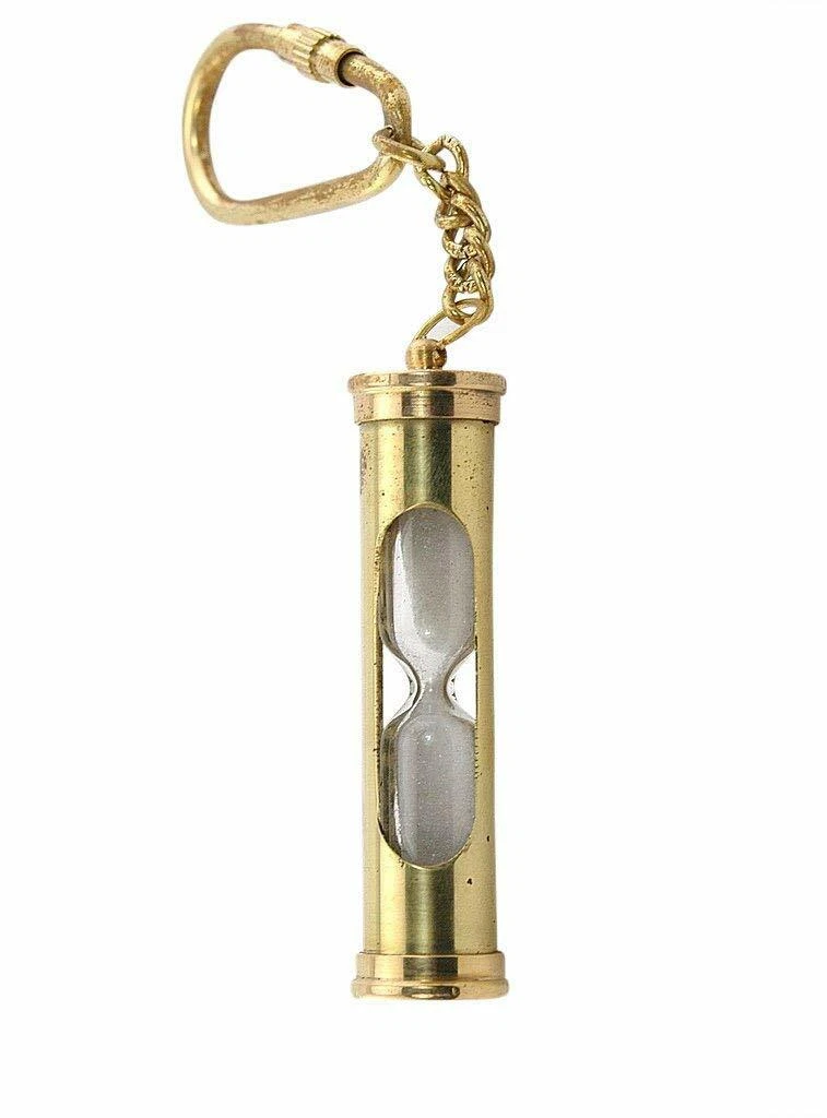 Lot of 10 Vintage Sand Timer Hourglass Keychain Gold Color Shiny