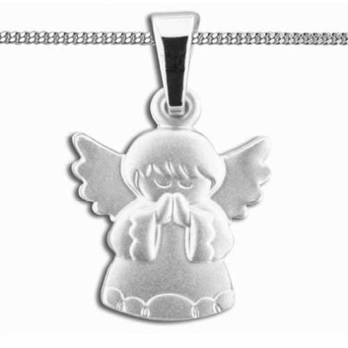 Baby Kinder Echt Gold 333 WeißGold Schutz Engel Betend Mit Silber Kette 925 Neu-image