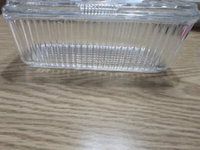 Vintage Federal Glass Refrigerator Dish & Lid Embossed Vegetable Ribbed Clear