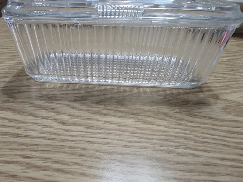 Vintage Federal Glass Refrigerator Dish & Lid Embossed Vegetable Ribbed Clear