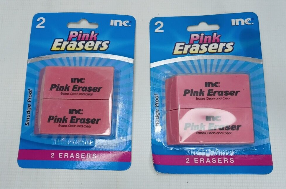 Inc. Pink Erasers Package of 2 each (2 Packages=4 total) NEW SEALED