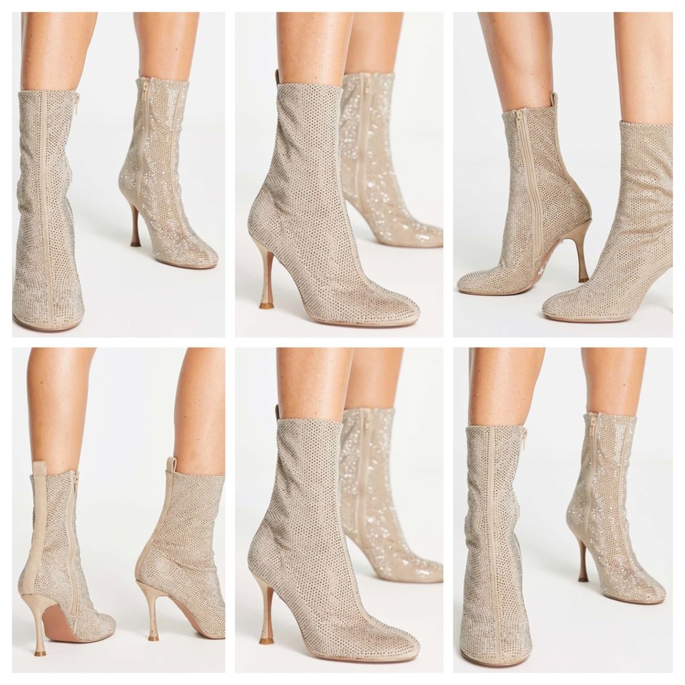 NEW CREAMWHITE LADIES SIZE 9 POINTED TOE HIGH LOUIS HEEL ANKLE SOCK