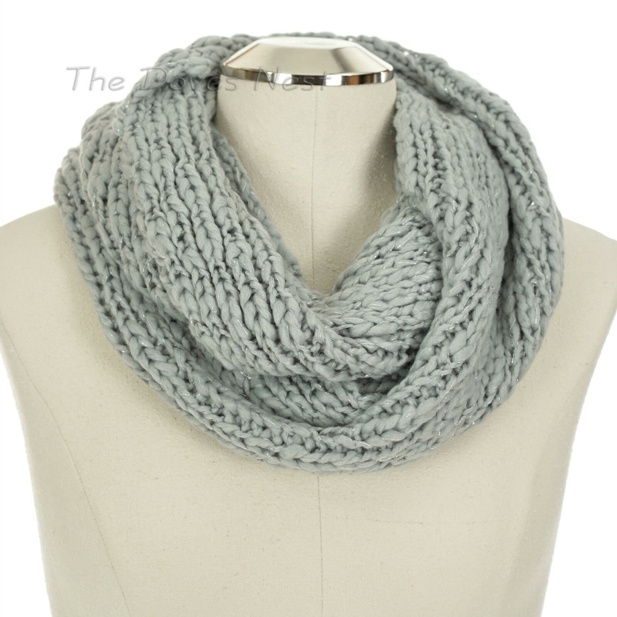LAUREN CONRAD Women's GREY SILVER METALLIC Winter INFINITY SCARF - Main Image