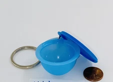 Tupperware Impressions Collection Bowl Keychain Holds Quarters or Pills Blue New