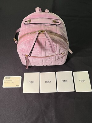 RARE FENDI VELVET FF PINK BACKPACK ZAINO EMBOSSED BAG W