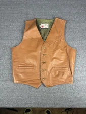 VINTAGE Sears The Leather Shop Vest Mens 44 Brown Leather Western Button 70s