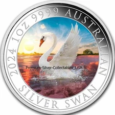 2024 Australia Swan!  1 Ounce Pure Silver .999 Colorized Series Coins!!